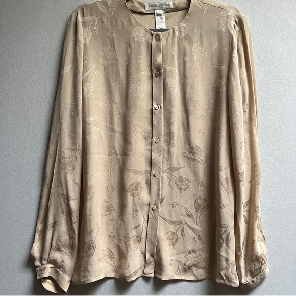 Jones New York Tops - Jones New York Silk Cream-Tan Floral Button-Front Blouse Sz 8